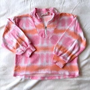 Jessica Simpson Girls Half Zip Long Sleeve Tie Dye Shirt Pink Orange Size 5